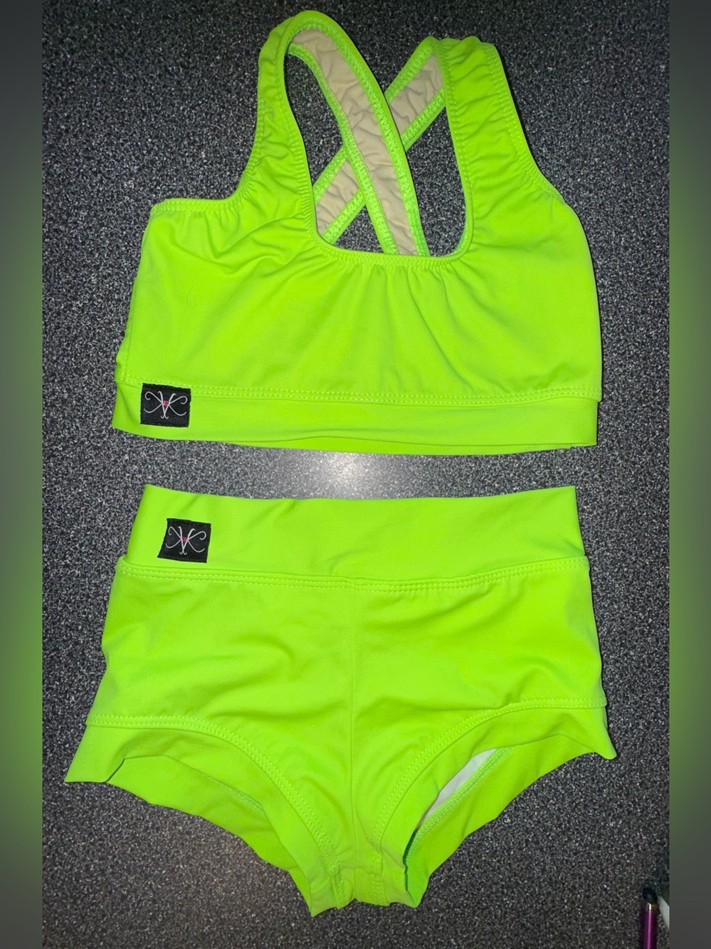 Kandi Kouture Dance Set Neon Green 2 Piece Size Child X-Large (10/12)